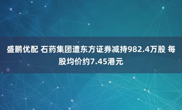 盛鹏优配 石药集团遭东方证券减持982.4万股 每股均价约7.45港元