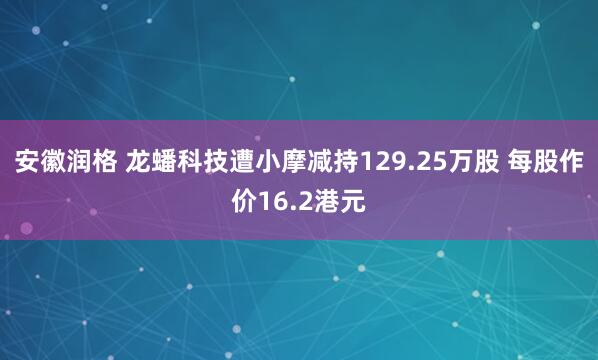 安徽润格 龙蟠科技遭小摩减持129.25万股 每股作价16.2港元